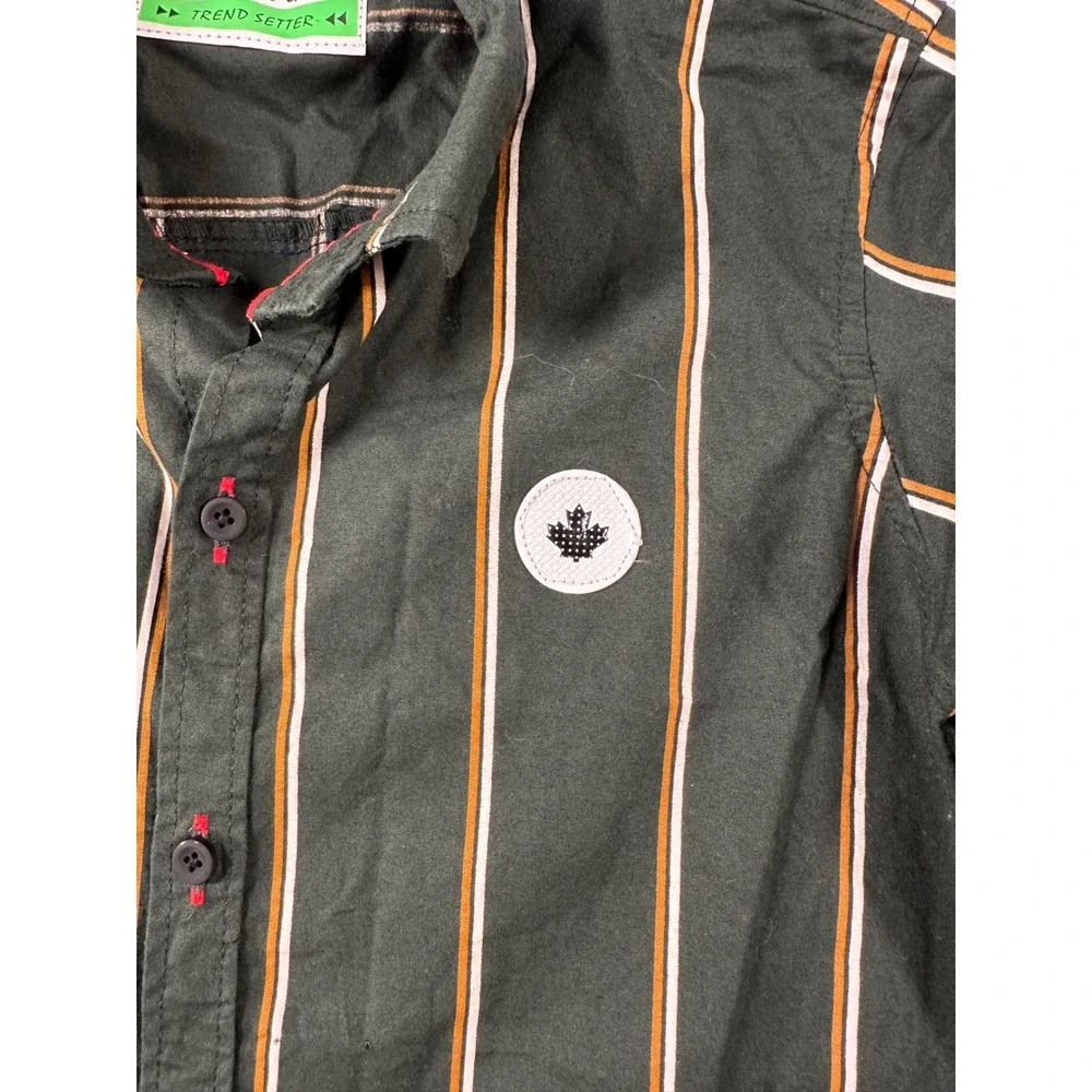 Goi Little Dude Boys Green Striped Roll Tab Sleeve Button Down Shirt Size 6